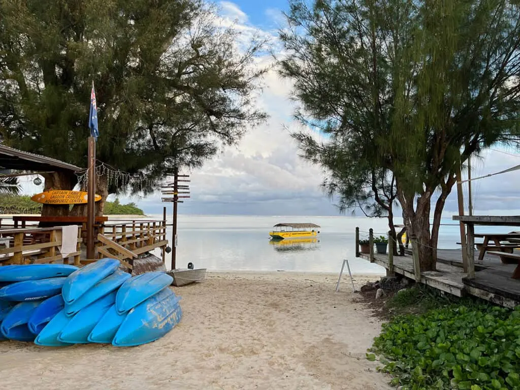 Glass bottom boat on lagoon