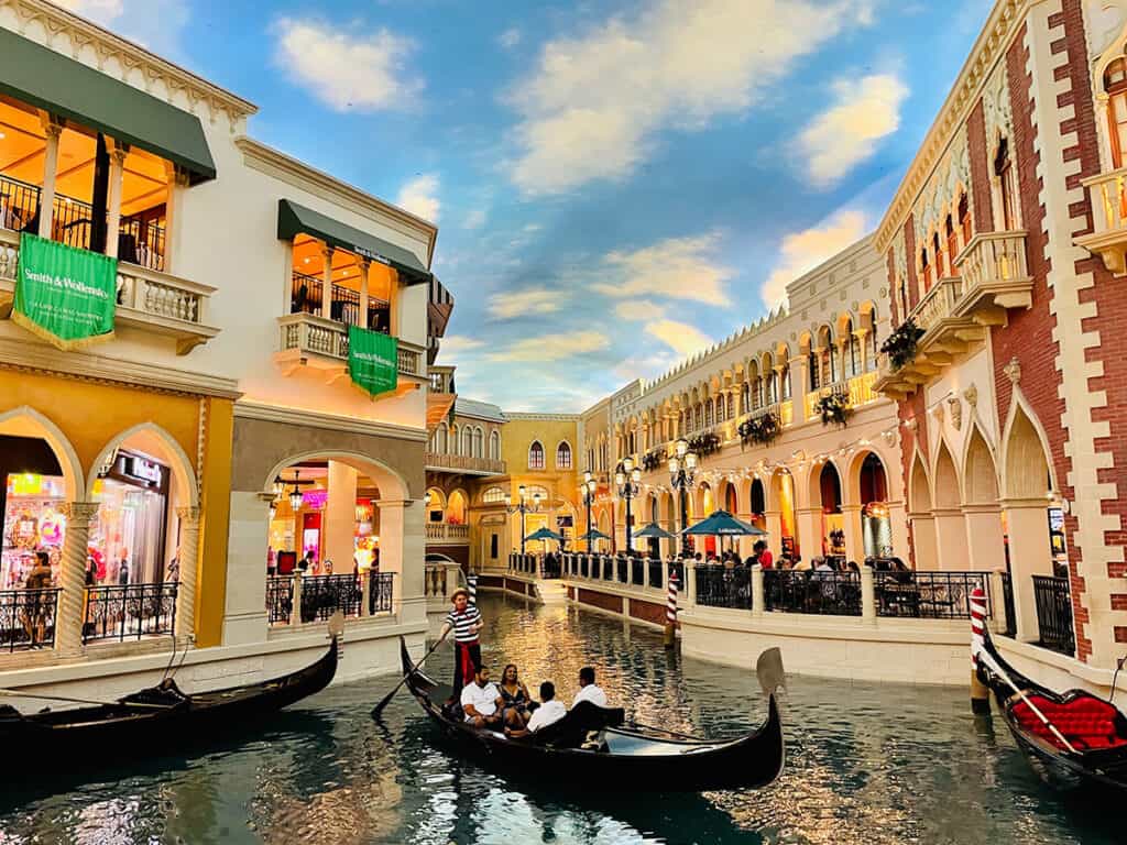 The canals and painted sky inside The Venetian Hotel