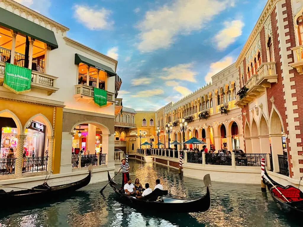 The canals and painted sky inside The Venetian Hotel