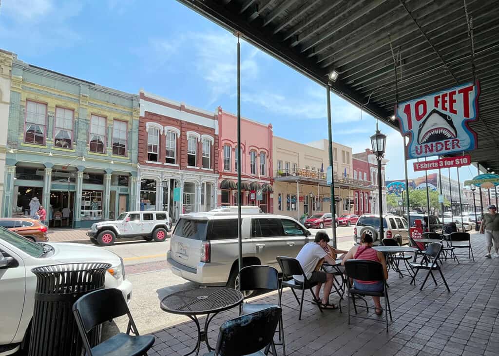 Shopping along the main street in old town Galveston