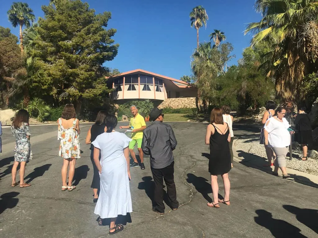 Tour group outside Elvis Presley honeymoon house