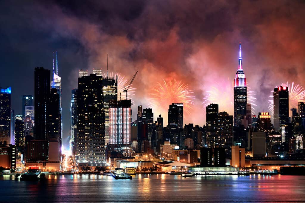 Fireworks behind Empire State Building