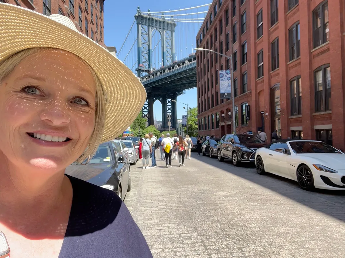 Explore New York's street art scene 26 Megan in DUMBO with Manhattan Bridge