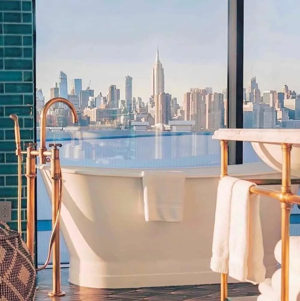 Williamsburg bathroom with view of Manhattan