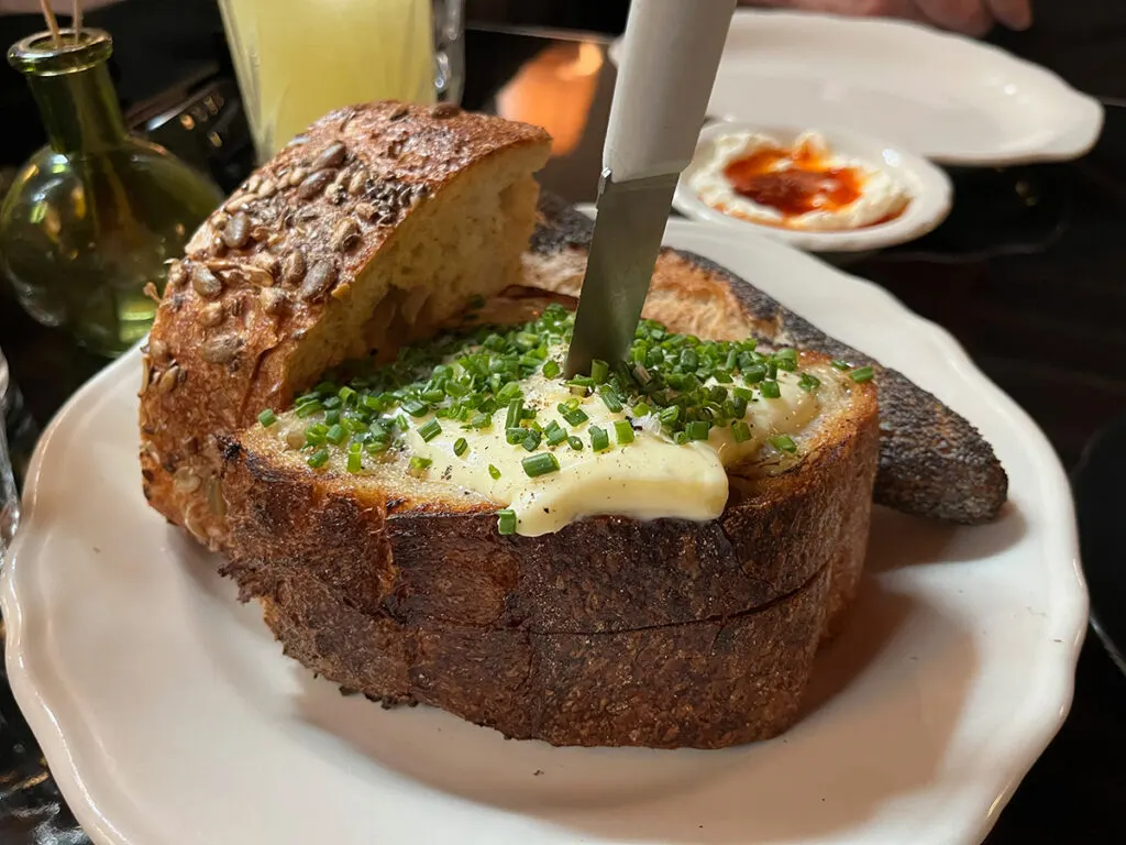 butter melting into the warm bread