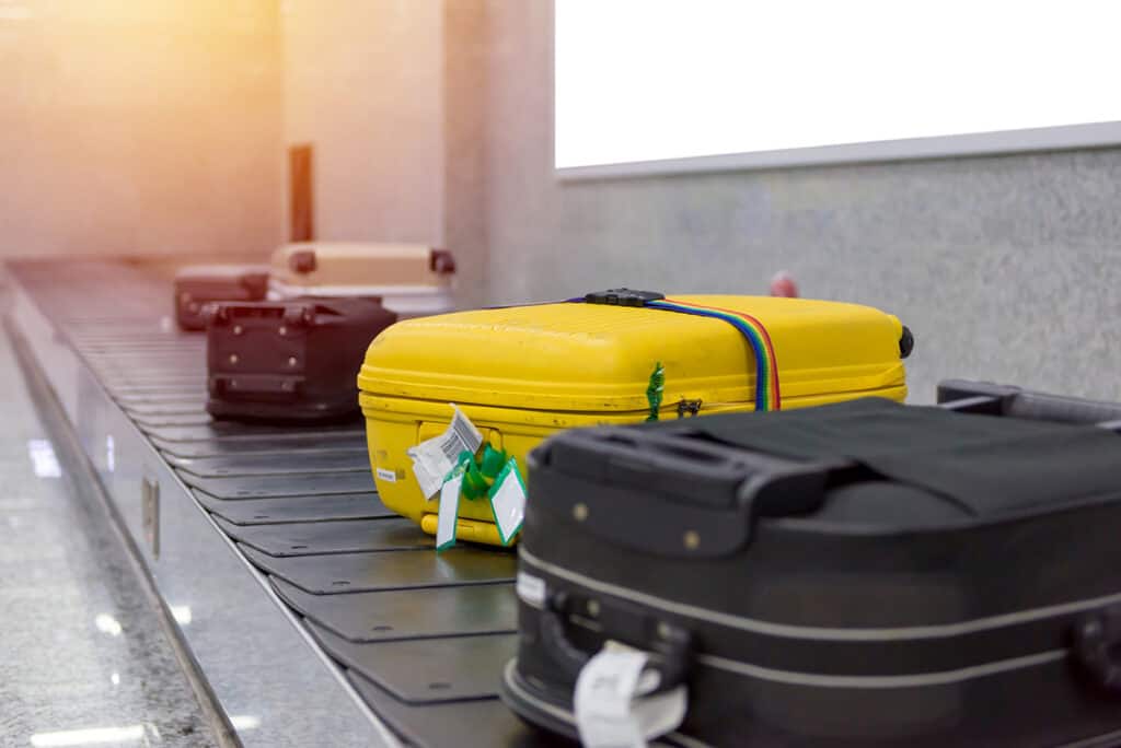Suitcases on conveyor belt