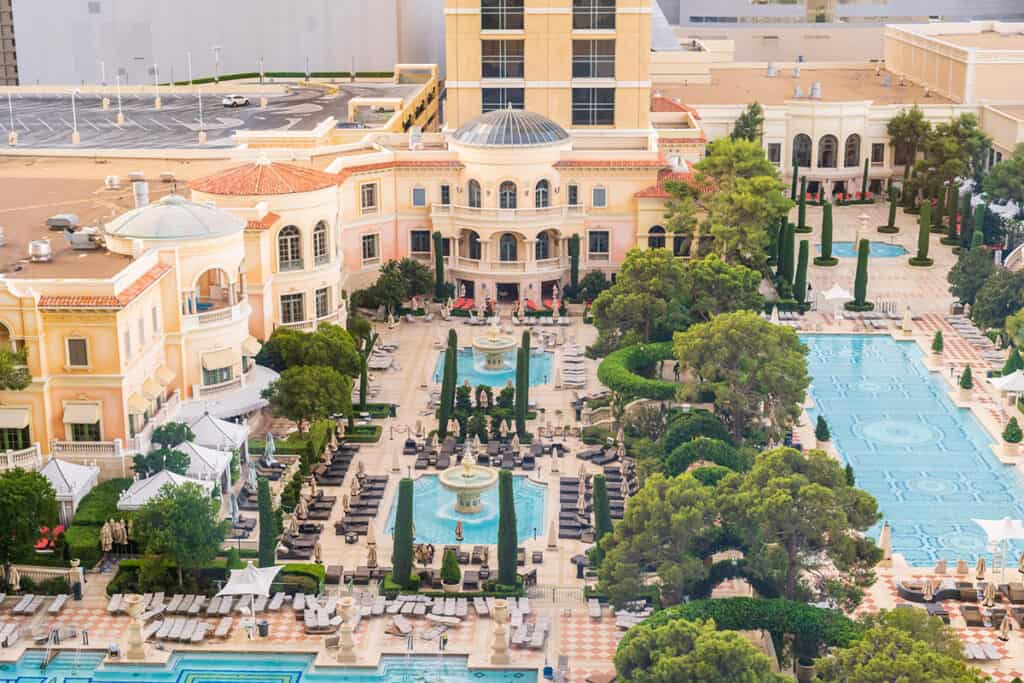 Bellagio pools aerial view