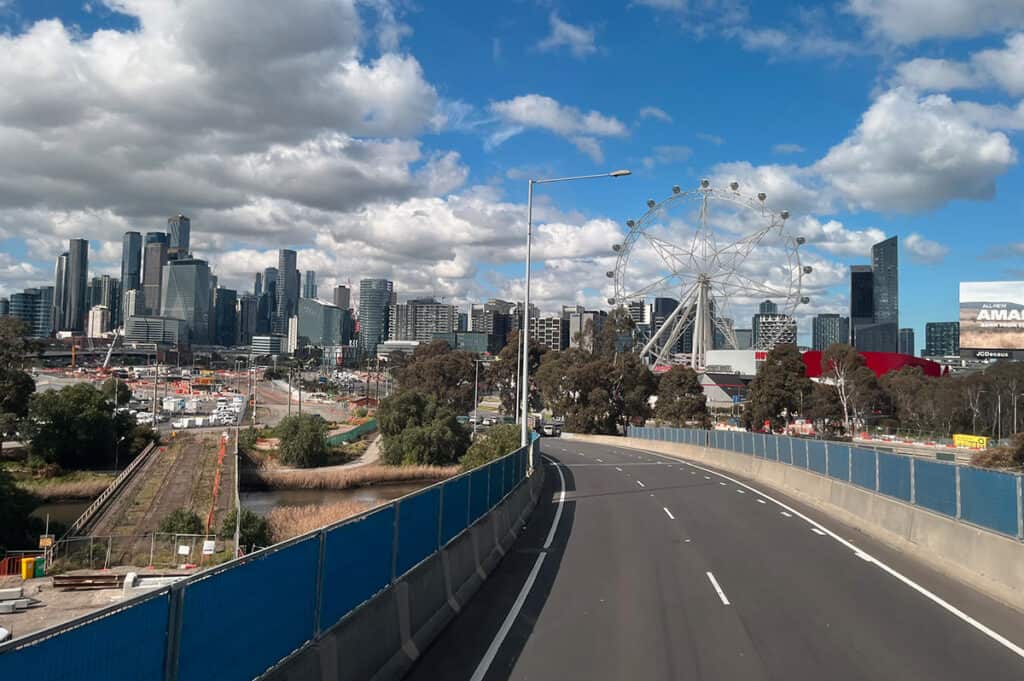 View from front seat in Sky Bus to Melbourne