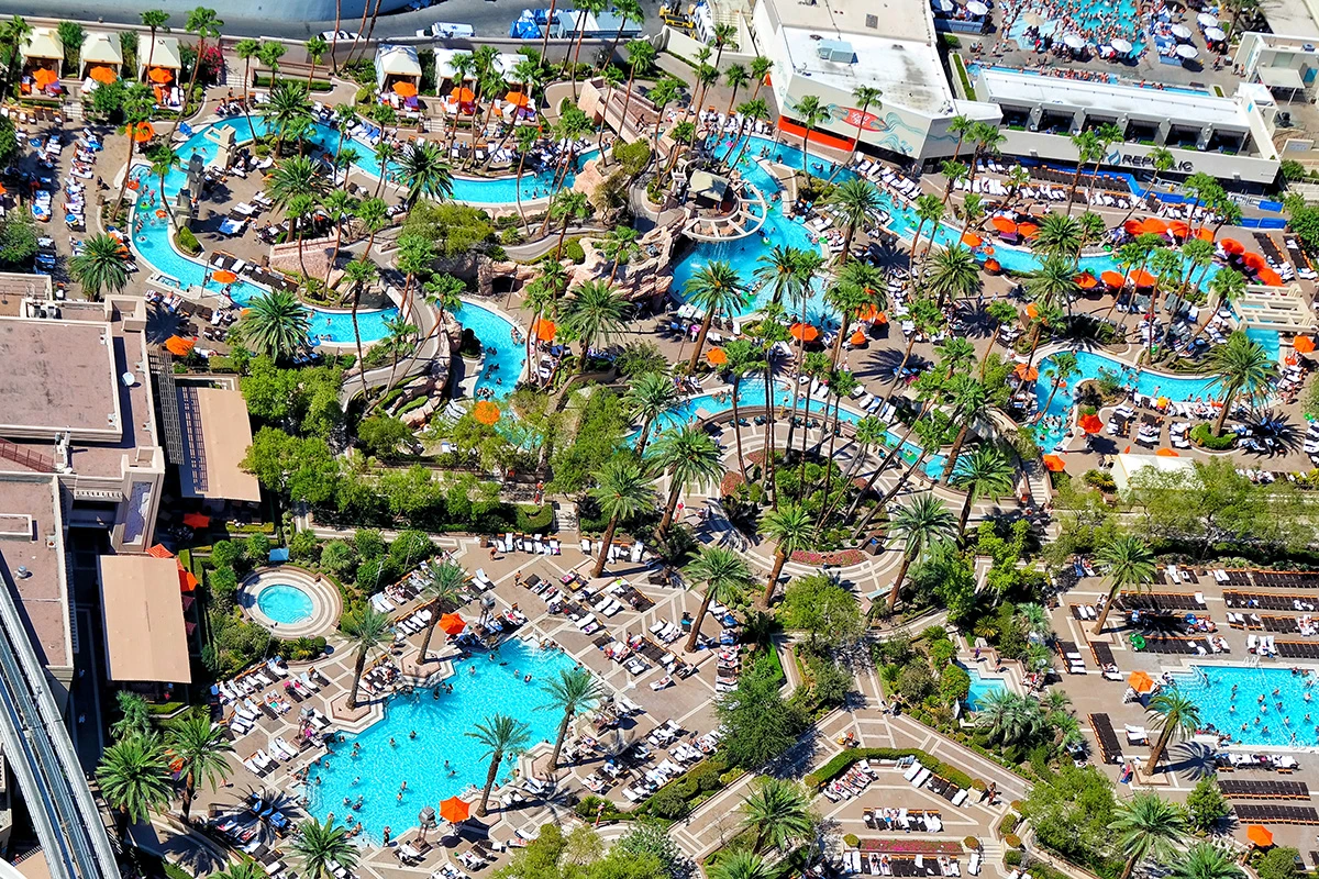 Aerial view of MGM Grand's pools and lazy river