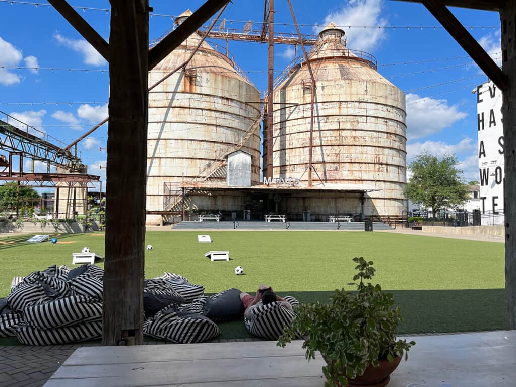 Green space in front of Magnolia Market silos
