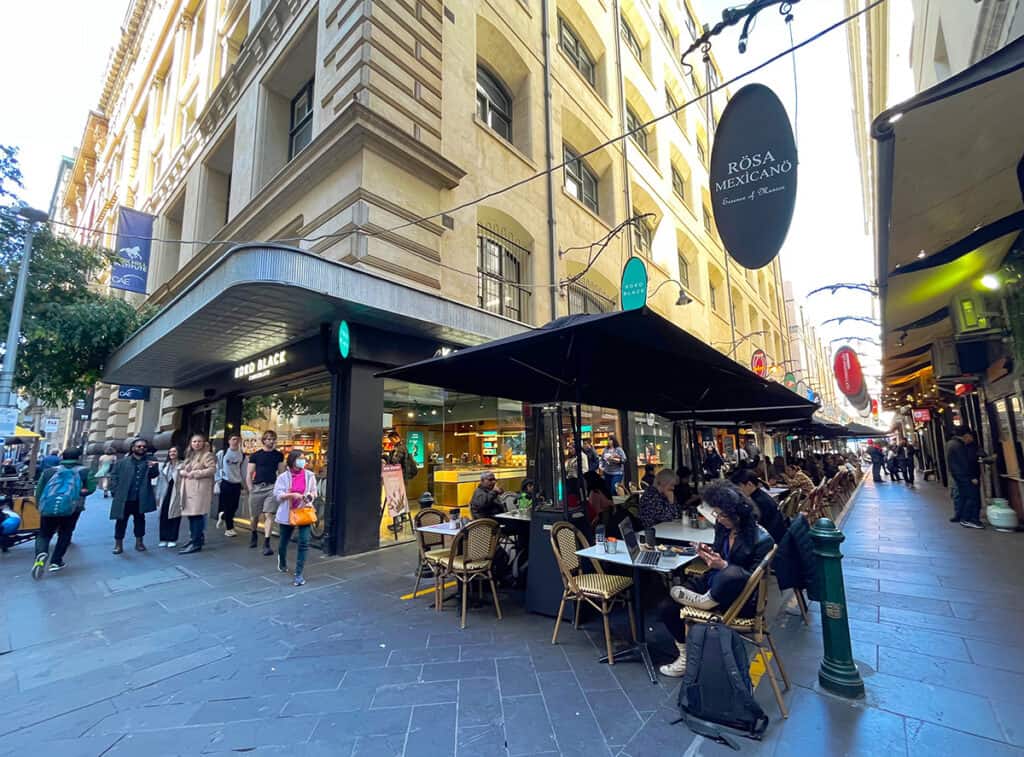 Table seating in a Melbourne lane way