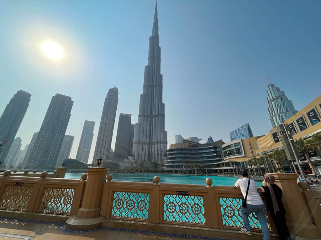 The Burj Khalifa stands nearly 1 kilometre high