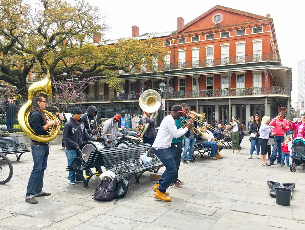 street musicians in Jackson Square
