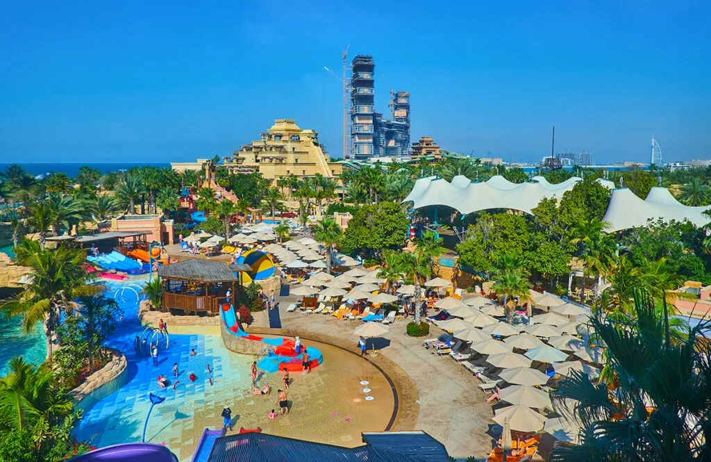 Slides, pools, sun loungers at Atlantis Aquadventure