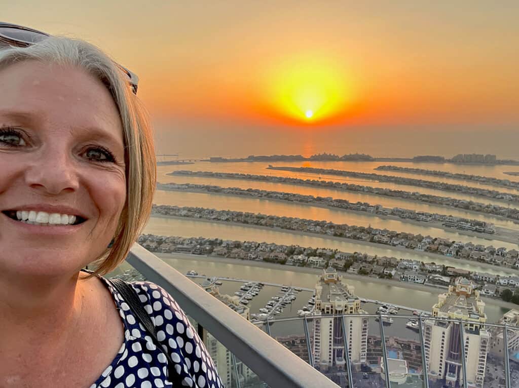 Megan with sunset view of The Palm Dubai