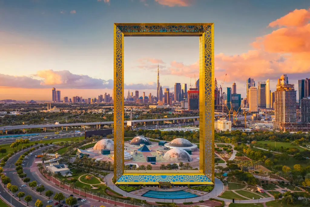 Stunning views of Dubai from the gold plated Frame