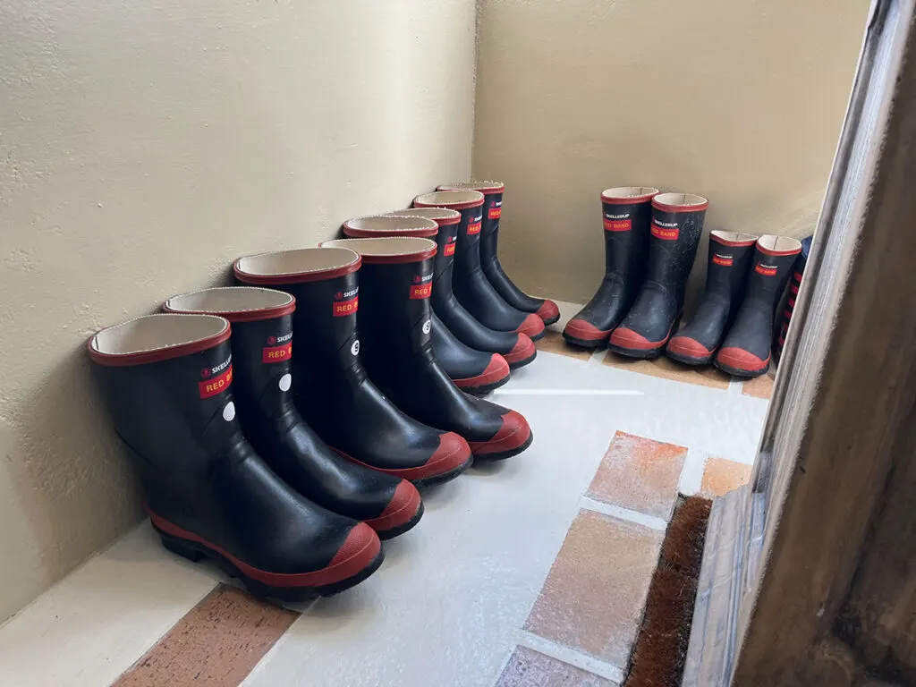 Red Band gumboots at the door