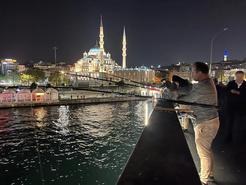 Night fishing off Galata Bridge, Istanbul