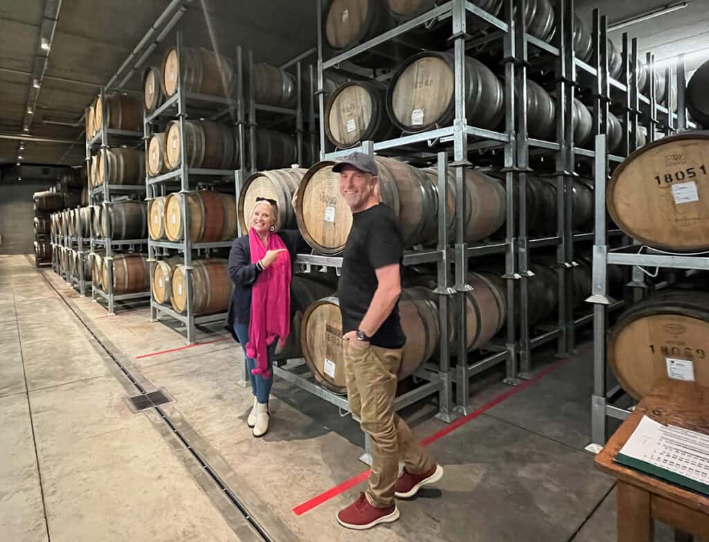 Megan and John checking out the underground wine cellar 