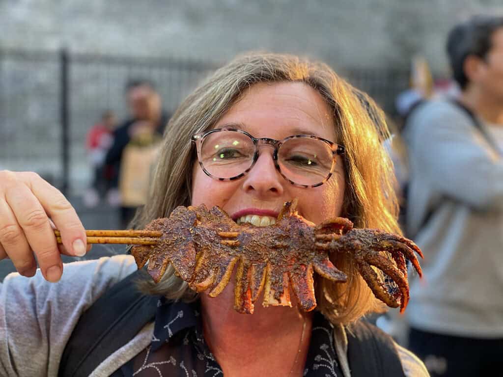 Eating barbecued squid in China