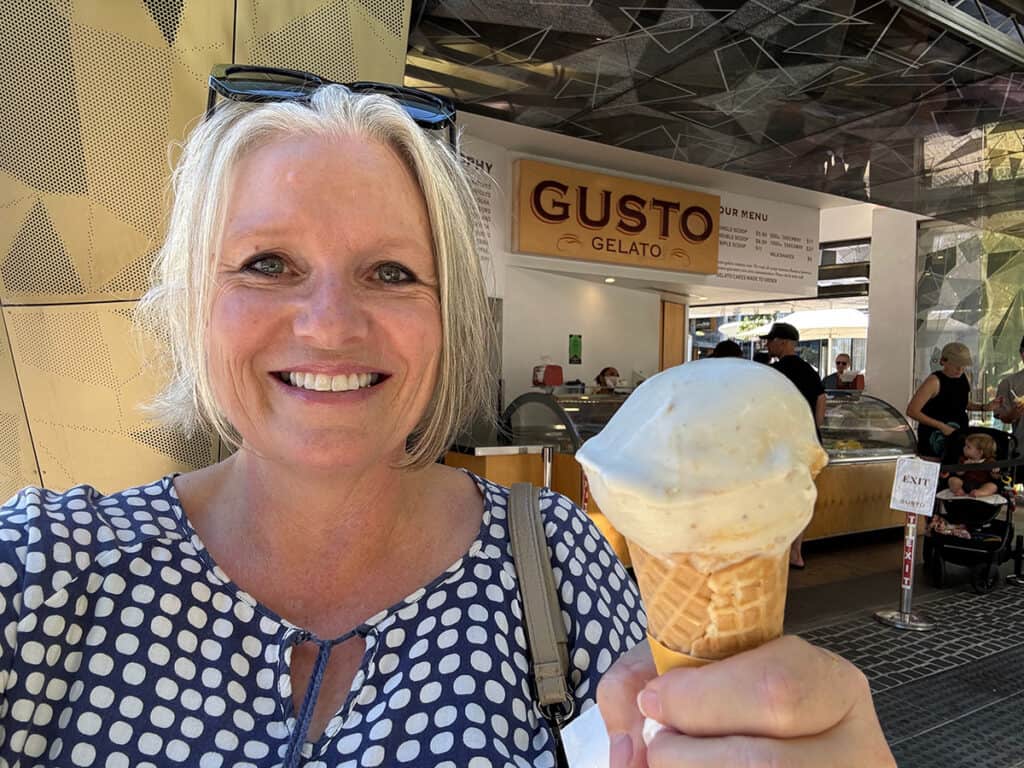 Megan with banoffee gelato ice cream cone