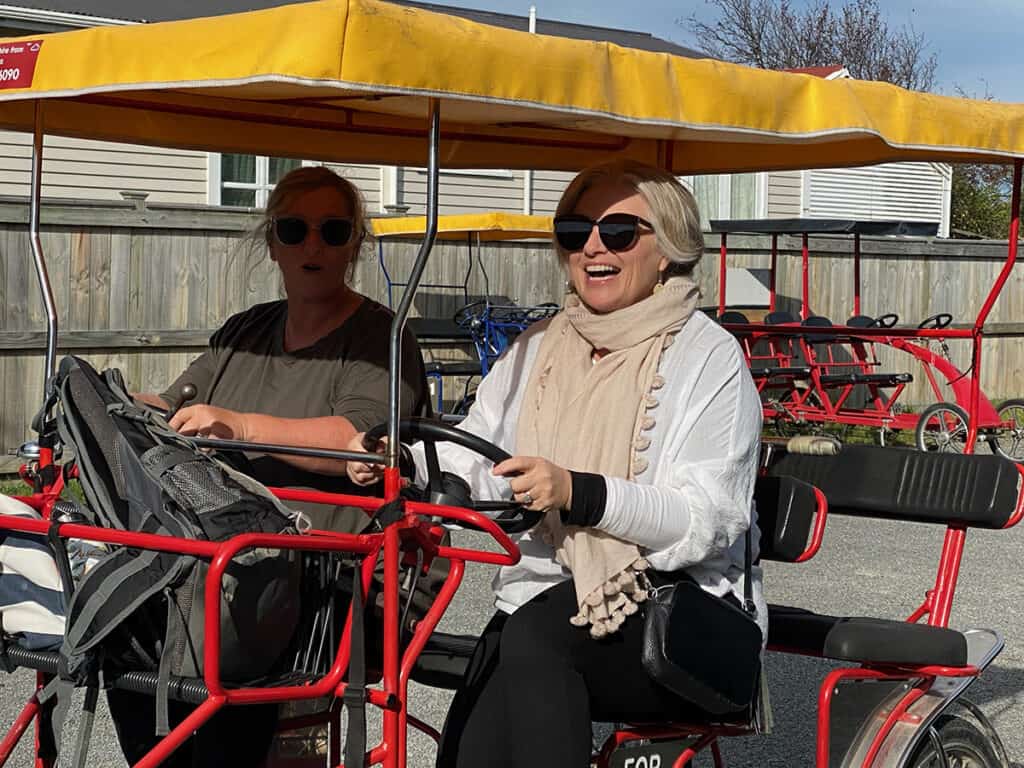 Megan on bike cart