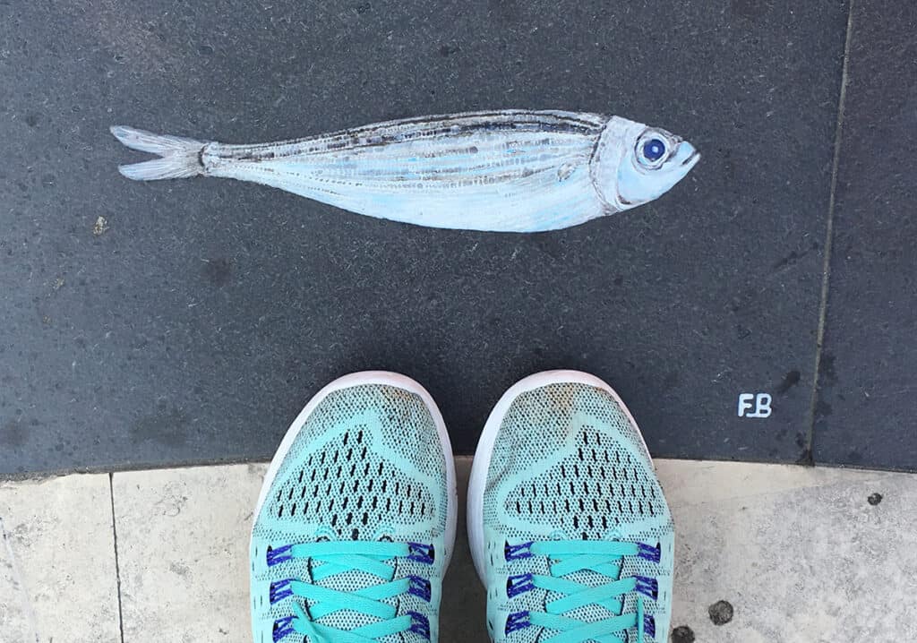 painted anchovy - on the pavement in Cinque Terre