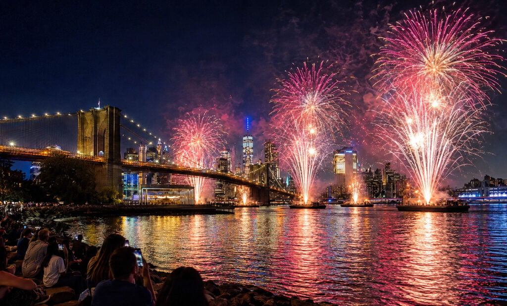 Fireworks going off on East River