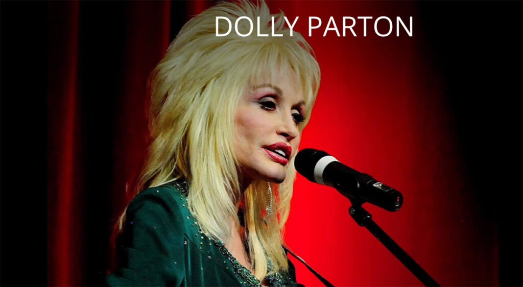Dolly Parton singing into microphone