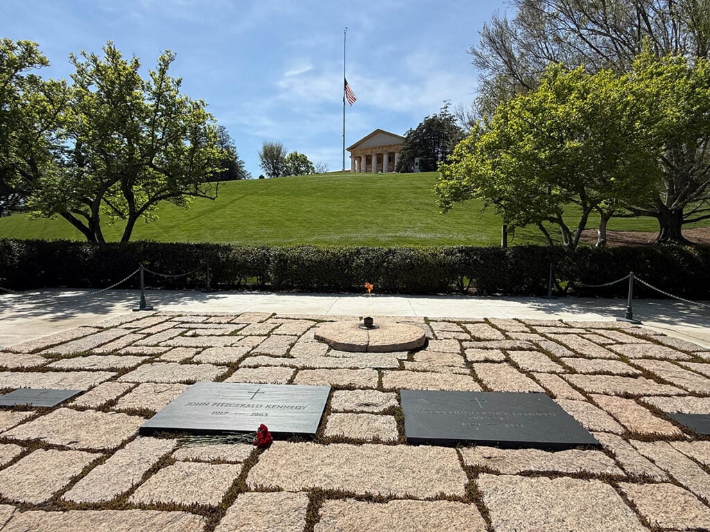 The eternal flame burning for JFK at Arlington Cemetery