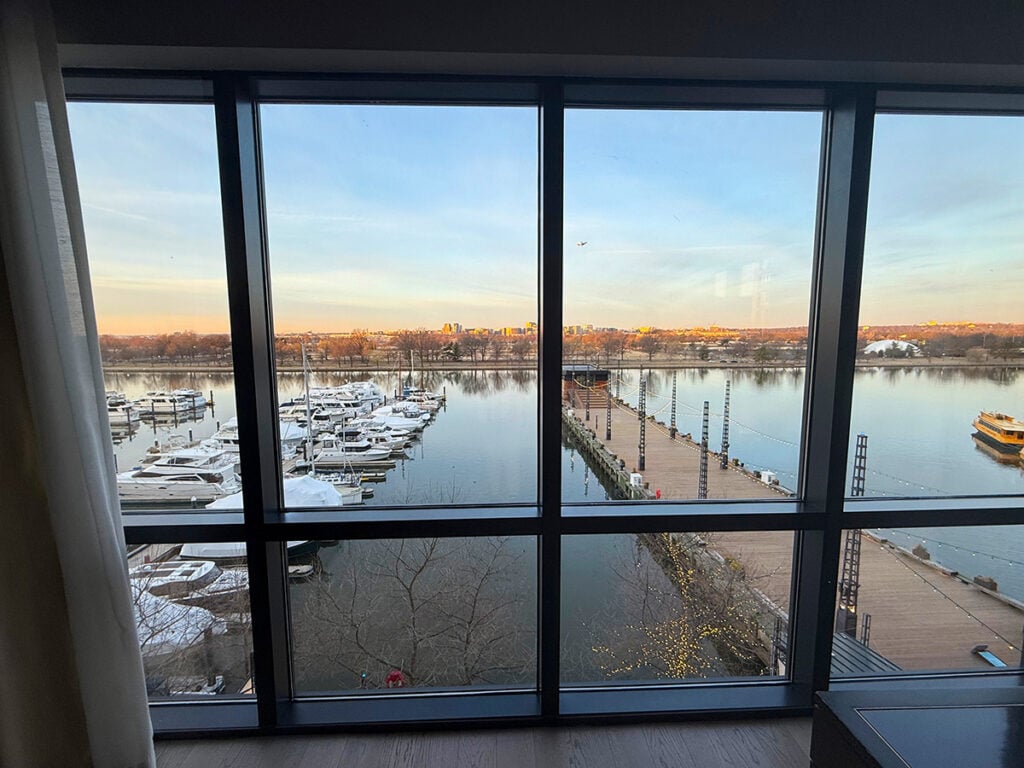 View from my room at IHG with plane taking off from Reagan National Airport across the river