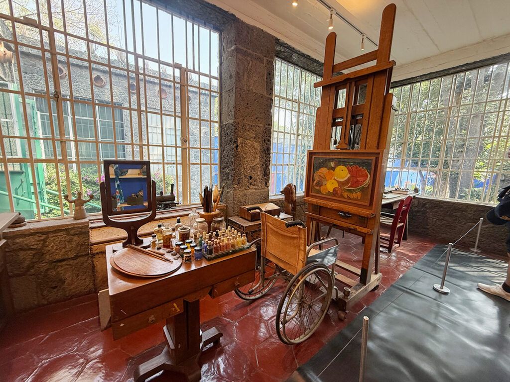 Frida's studio with wheelchair