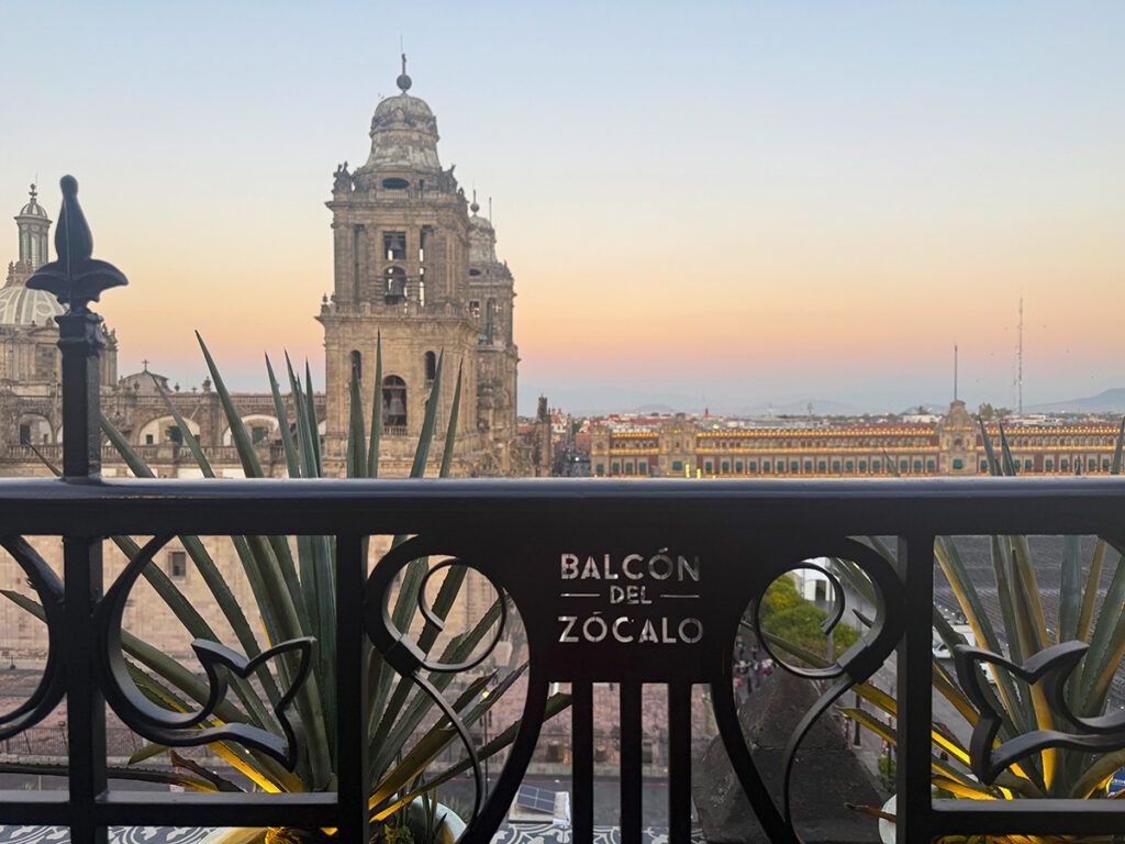 The rooftop Balcon del Zocalo at dusk
