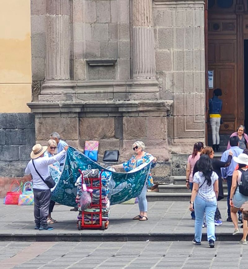 Buying a blanket in Coyoacan