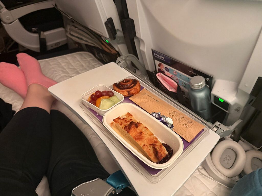 My Economy Class French Toast with berry compote in the Skycouch