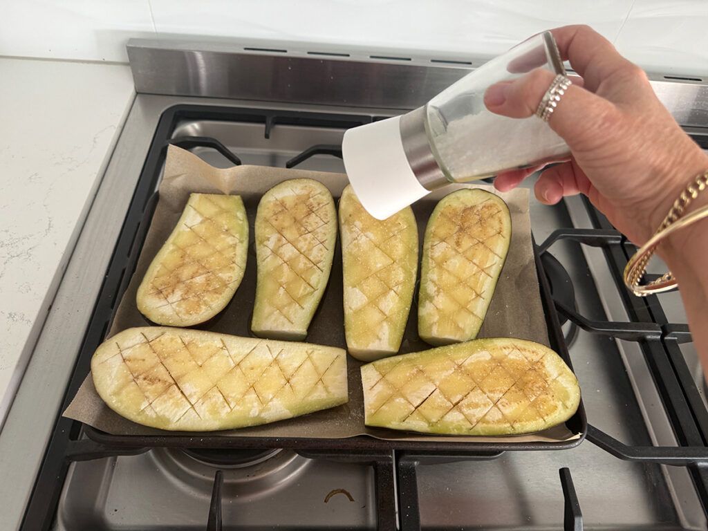 salting eggplants