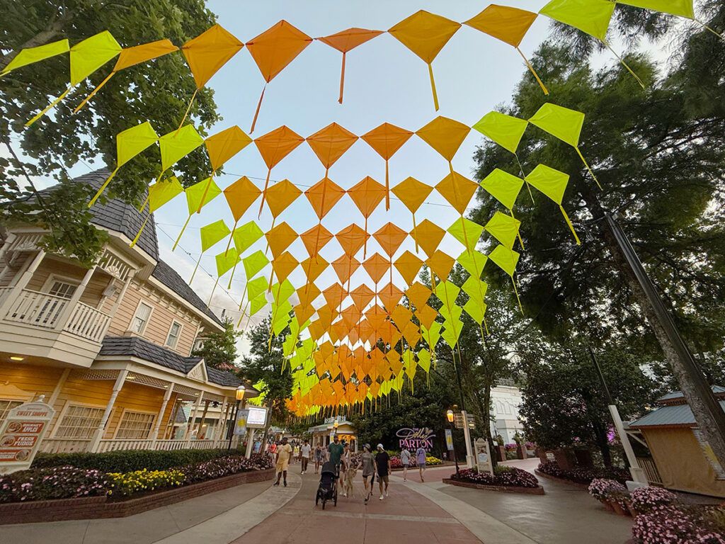 Walking into Dollywood under the bunting