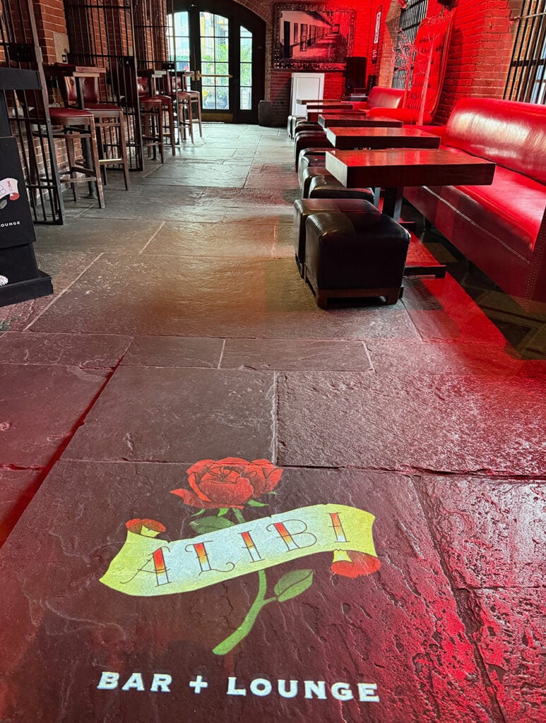 The ground floor Alibi bar also has the prison bars on the windows