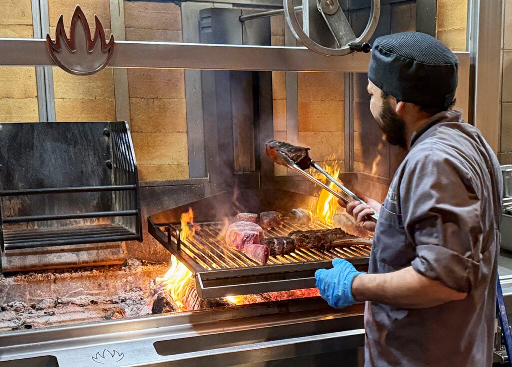 Steaks on the fire grill at Fioretti Chicago
