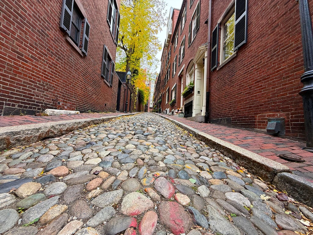 Acorn Street, Boston taken crouching down