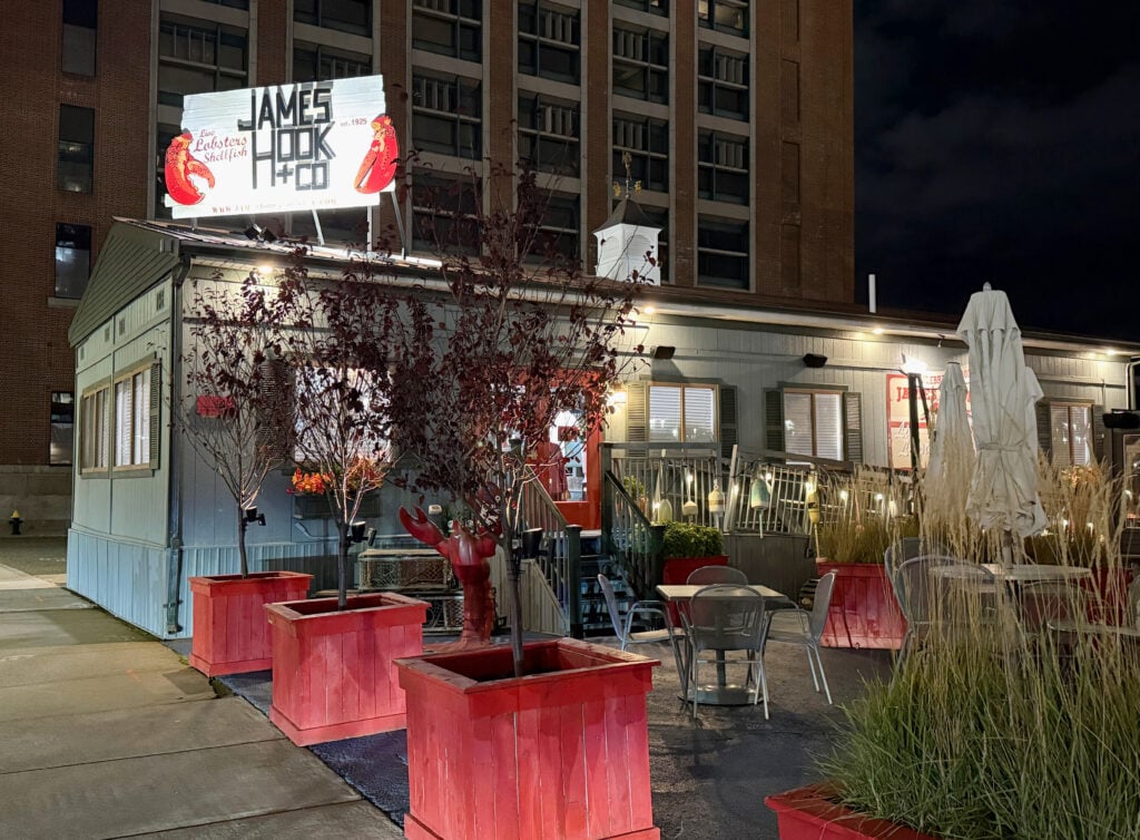 James Hook outdoor seating at night