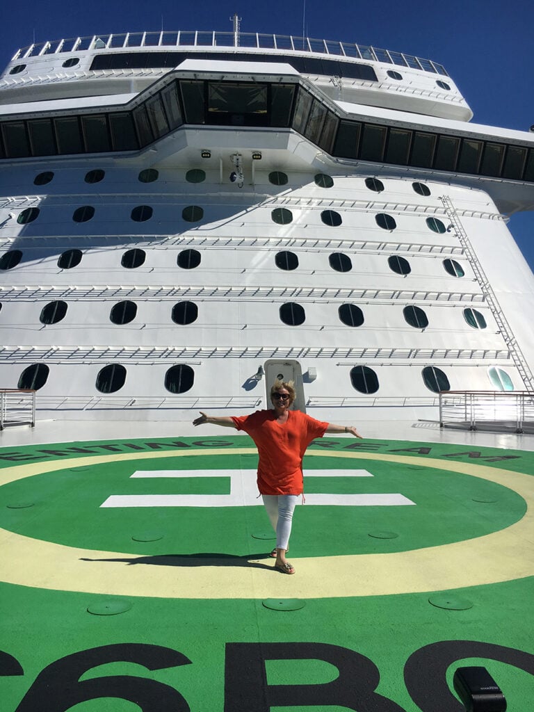 Megan standing on cruise ship heli pad