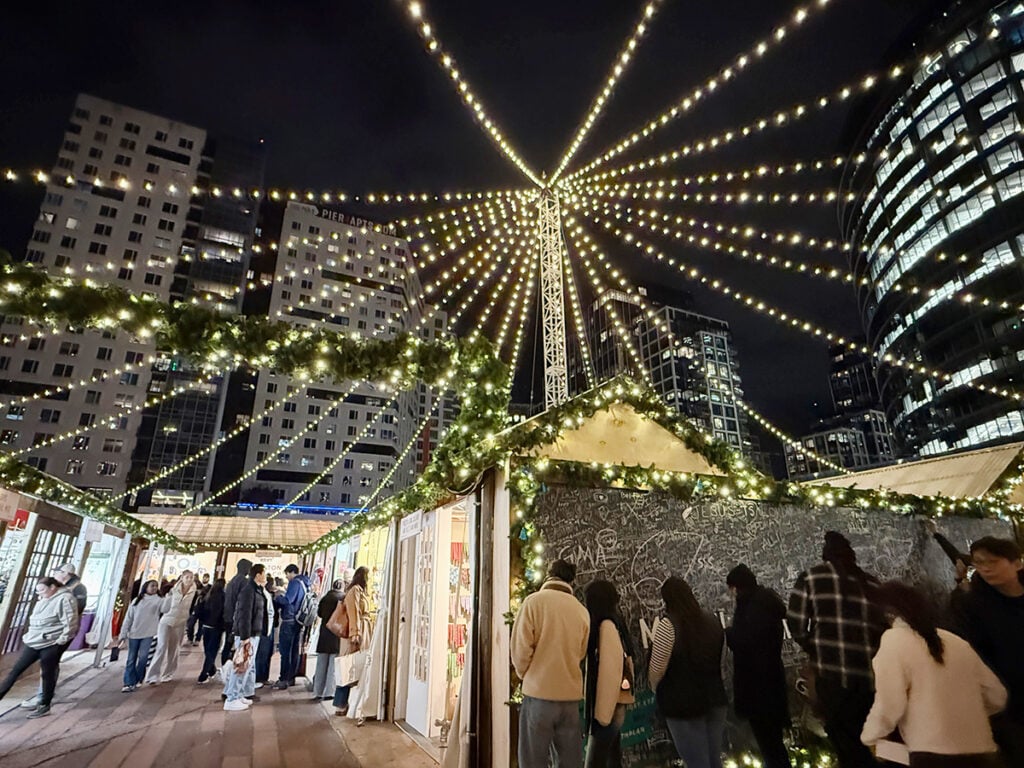 Lights over Boston's Christmas Snowport market