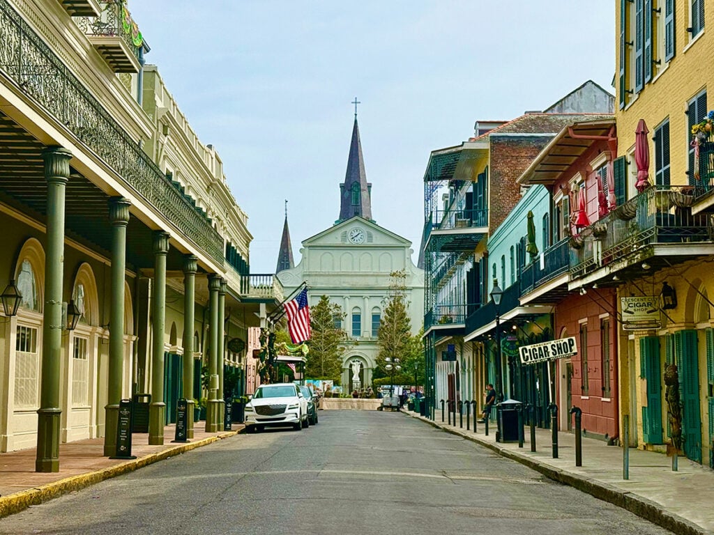 French Quarter without traffic during Mardi Gras