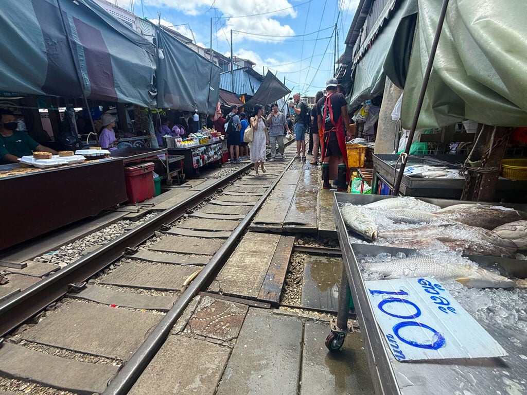 Awnings down, ready for the train