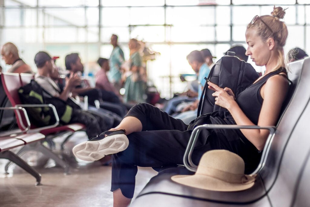 Woman on airport wifi