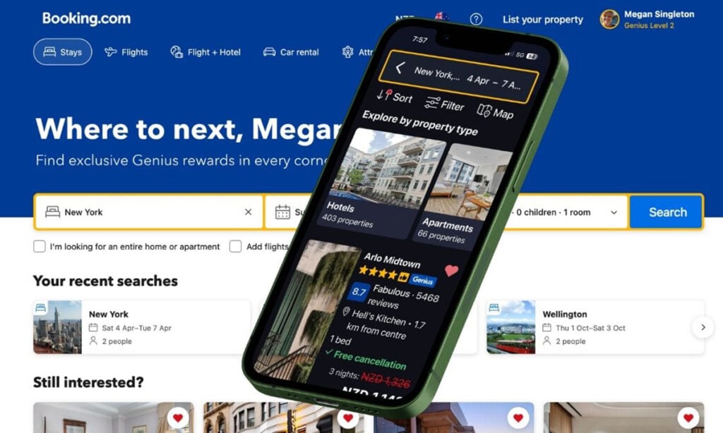Booking app on phone