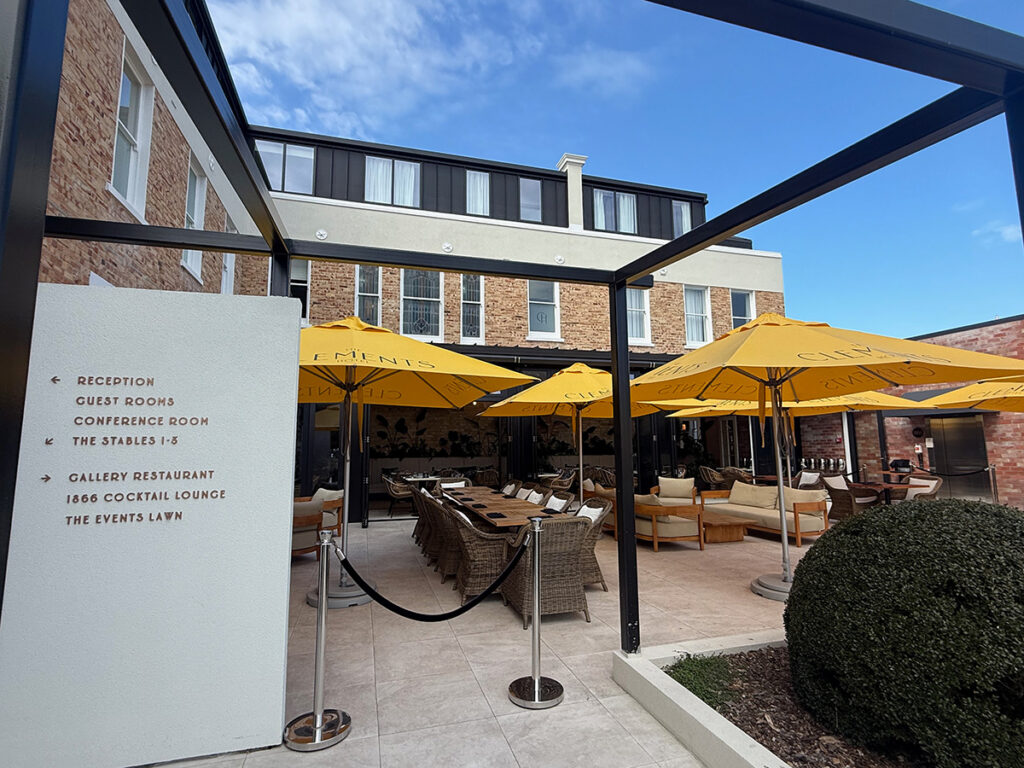 Clements entry at the back from the free car parking area