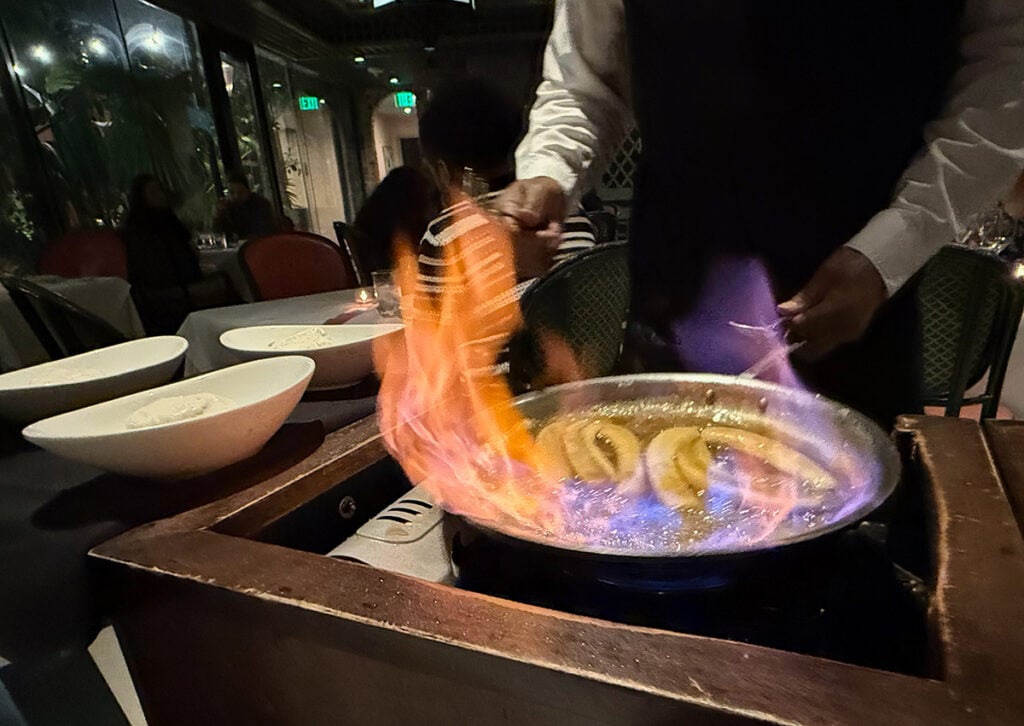 Rum burning off in the pan