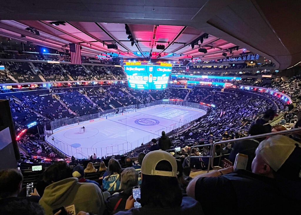 Husband's view from way up the back at a Rangers game in Madison Square Garden